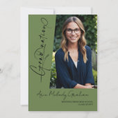 Modern script twee foto groene afstuderen kaart (Voorkant)