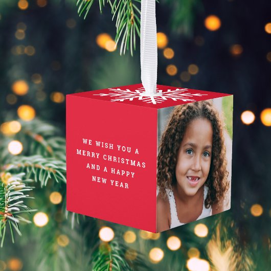 Modern Script Twee Foto Sneeuwvlok Kerst Rood Decoratie