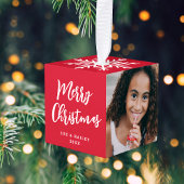 Modern Script Twee Foto Sneeuwvlok Kerst Rood Decoratie