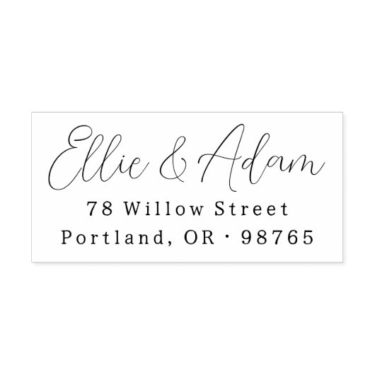 Modern script twee namen koppels terug adres rubberstempel (Afrduk)