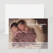Modern Script Twins Foto Baby shower Bedankt (Voorkant / Achterkant)