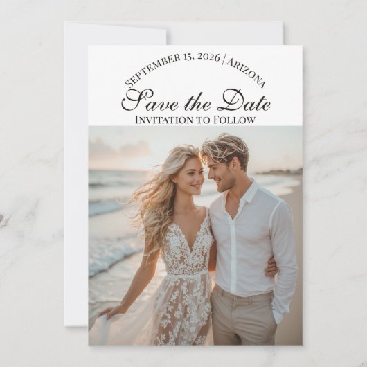 Modern Script Two Beach Photos Destination Wedding Save The Date (Achterkant)