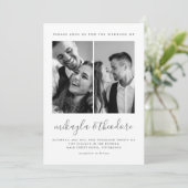 Modern Script Two Photo Wedding Invitation Kaart (Staand voorkant)