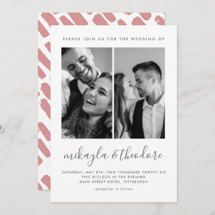 Modern Script Two Photo Wedding Invitation Kaart