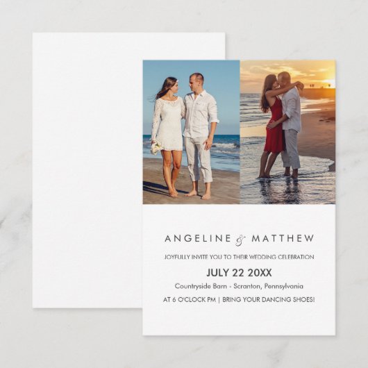 Modern Script Two Photo Wedding Invitation Kaart (Voorkant / Achterkant)