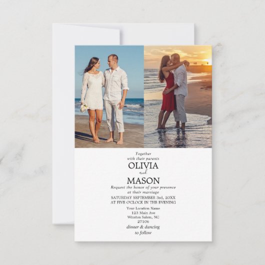 Modern Script Two Photo Wedding Invitation Kaart (Voorkant)