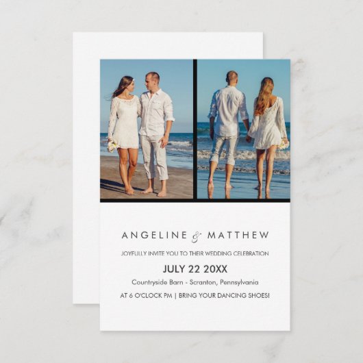 Modern Script Two Photo Wedding Invitation Kaart (Voorkant / Achterkant)