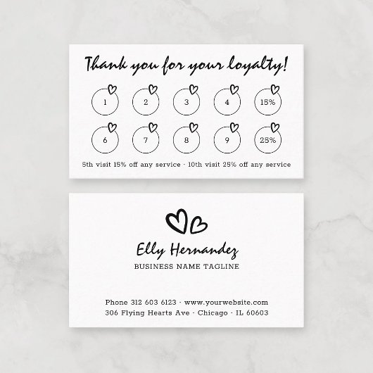 Modern Script Typewriter Hearts Logo Zwart Klantenkaartje