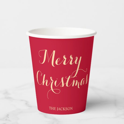 Modern Script Typografie Red Merry Christmas Papieren Bekers (Voorkant)