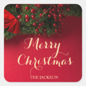 Modern Script Typografie Red Merry Christmas Vierkante Sticker (Voorkant)