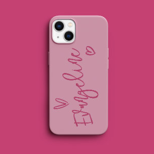 Modern script typografie roze meisjeshart elegant Case-Mate iPhone 14 pro hoesje