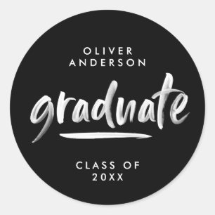 Modern script typografie zwart afstuderen ronde sticker