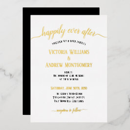 Modern Script Typography Black Gold Wedding Folie Uitnodiging