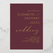 Modern Script Typography Burgundy Wedding Folie Uitnodiging (Voorkant)