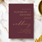 Modern Script Typography Burgundy Wedding Folie Uitnodiging