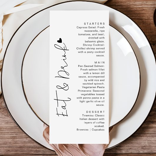Modern Script Typography | Eat & Drink Wedding Menu
