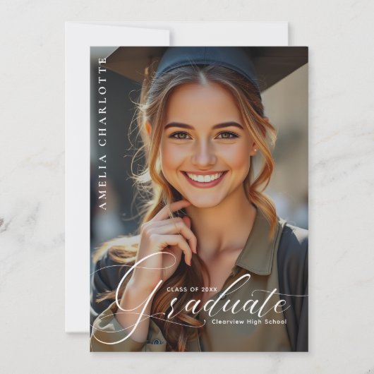 Modern Script Typography Photo Overlay Afstuderen Aankondiging (Voorkant)