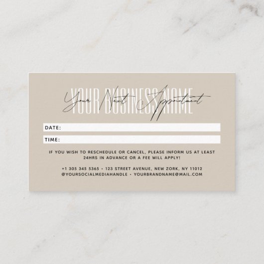 Modern script typography professional reminder afsprakenkaartje (Achterkant)