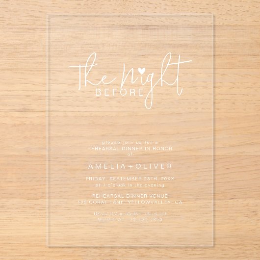 Modern Script Typography Rehearsal Dinner Acryl Uitnodigingen (Voorkant)