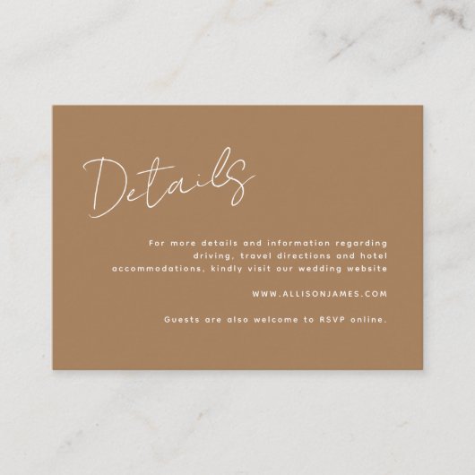 Modern Script Typography Terracotta Wedding Detail Informatiekaartje (Voorkant)