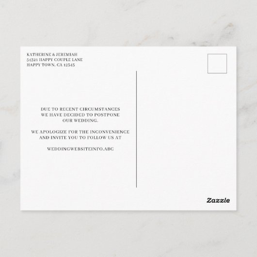 Modern Script Uitgestelde bruiloft Wijzig de datum Briefkaart (Achterkant)