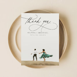 Modern Script Unieke minimalistische foto bruiloft Bedankkaart