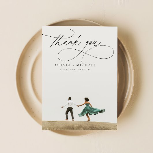 Modern Script Unieke minimalistische foto bruiloft Bedankkaart