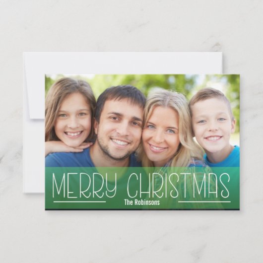 MODERN SCRIPT VAKANTIEFOTO VROLIJK KERSTGROEN KAART (Voorkant)