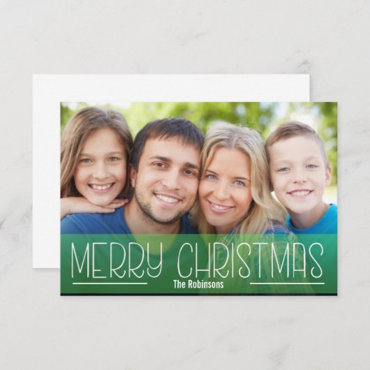 MODERN SCRIPT VAKANTIEFOTO VROLIJK KERSTGROEN KAART (Voorkant / Achterkant)