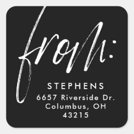 Modern script van zwart wit retouradres vierkante sticker