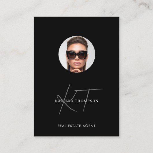 Modern Script Vastgoed Foto Realtor QR Code Visitekaartje (Voorkant)