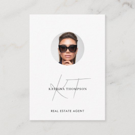 Modern Script Vastgoed Foto Realtor QR Code Visitekaartje (Voorkant)