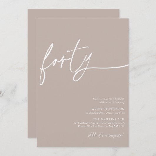 Modern Script Veertigste verjaardag Party uitnodig Kaart (Voorkant / Achterkant)