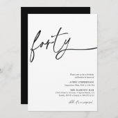 Modern Script Veertigste verjaardagsfeestje Kaart (Voorkant / Achterkant)