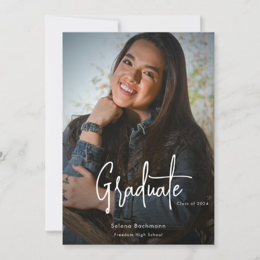 Modern script verduisterde foto afstudeerfeest kaart (Voorkant)