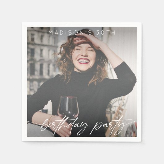 Modern Script Verjaardagsfeestfoto Servet (Voorkant)