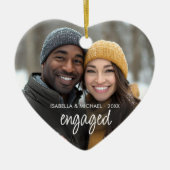 Modern Script verloofd paar foto vakantie hart Keramisch Ornament (Voorkant)