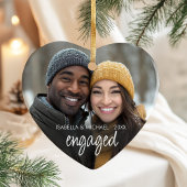 Modern Script verloofd paar foto vakantie hart Keramisch Ornament