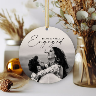 Modern Script Verloving 2 Foto Huwelijk Verloving Keramisch Ornament