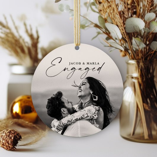 Modern Script Verloving 2 Foto Huwelijk Verloving Keramisch Ornament