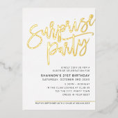 MODERN SCRIPT verrassing verjaardagsfeest zwart go Folie Uitnodiging (Voorkant)