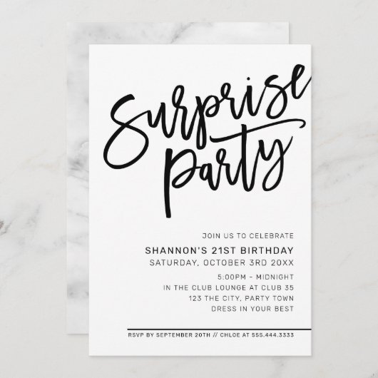 MODERN SCRIPT verrassingsverjaardagsfeest zwart wi Kaart (Voorkant / Achterkant)
