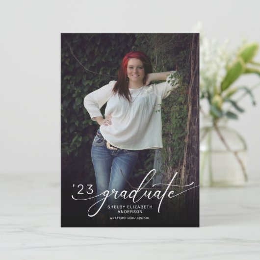 Modern Script Vertical Photo Afstuderen Kaart (Staand voorkant)