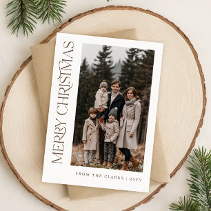 Modern script Verticale Twee foto familie Kerstmis Feestdagenkaart