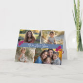 Modern Script Vier blauwe foto's Moederdag Kaart (Voorkant)