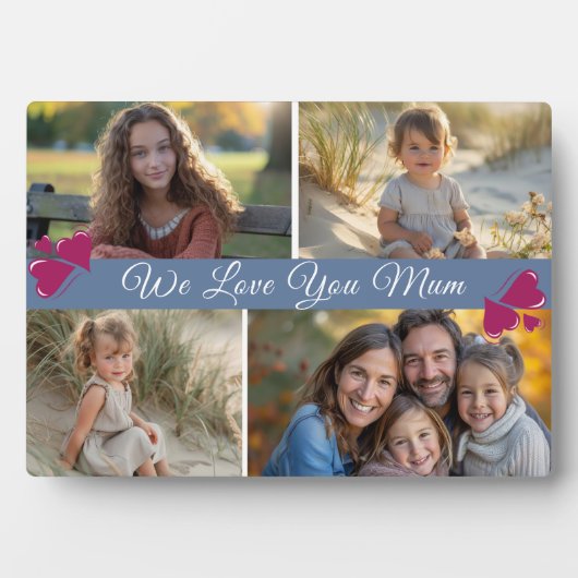 Modern Script Vier foto's Moederdag Dusty Blue Fotoplaat (voorkant)