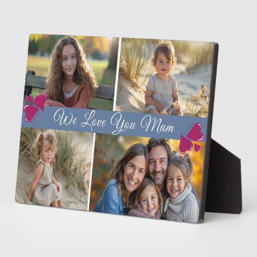 Modern Script Vier foto's Moederdag Dusty Blue Fotoplaat (Zijkant)