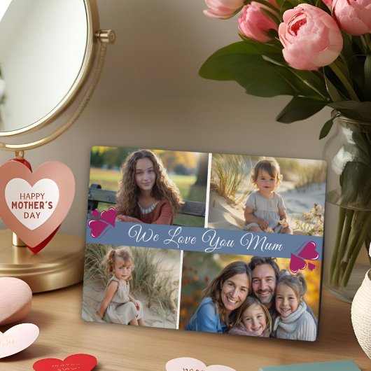 Modern Script Vier foto's Moederdag Dusty Blue Fotoplaat