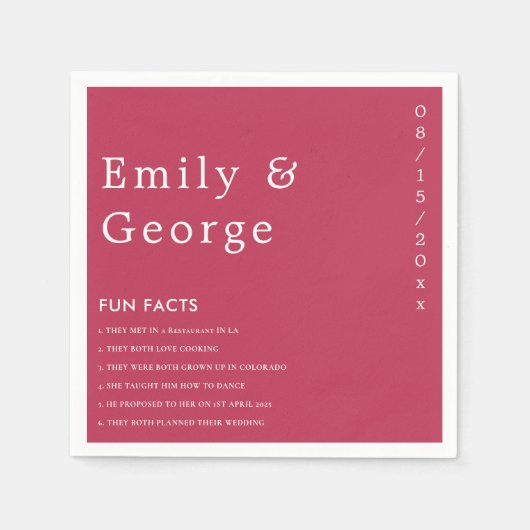 Modern Script Viva Magenta Fun Facts Wedding Servet (Voorkant)