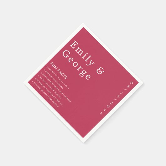 Modern Script Viva Magenta Fun Facts Wedding Servet (Hoek)